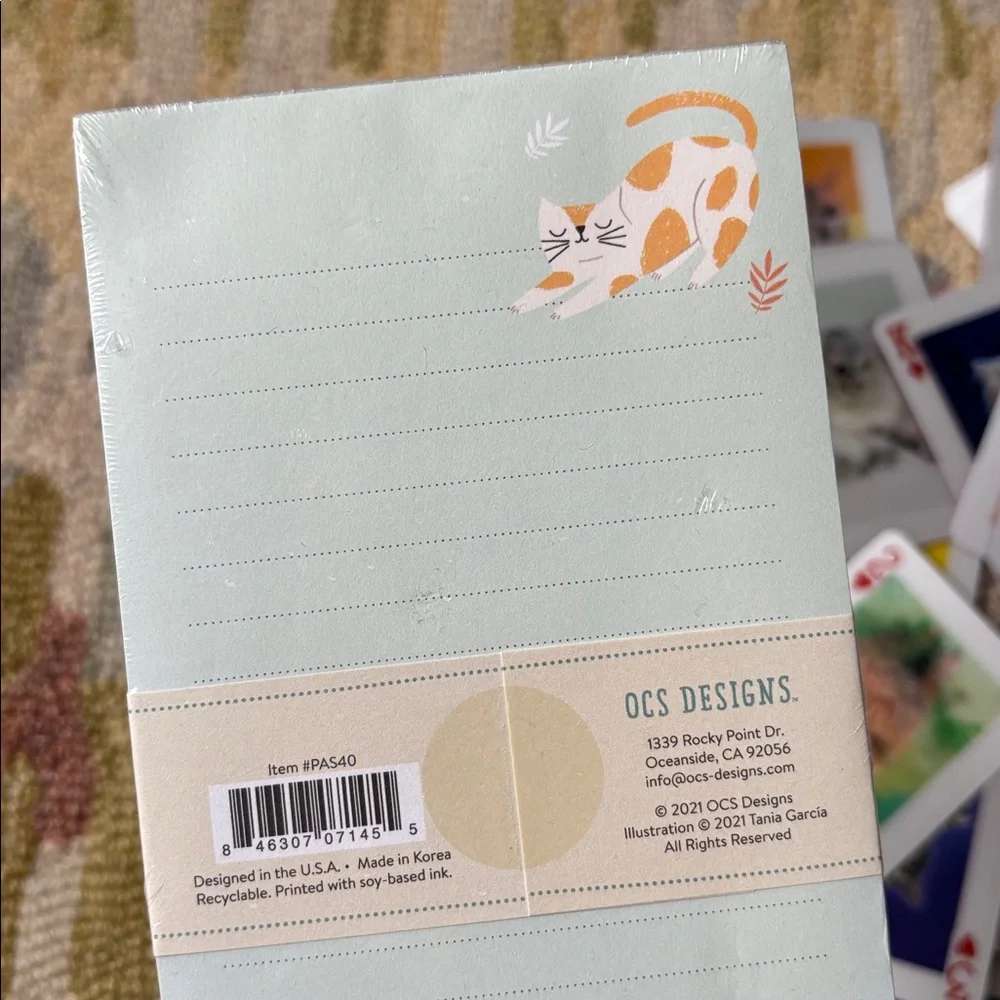 OCS Designs Krazy Kitties Notepad Set NWT 140 lined sheets + 3D Cat Card Deck